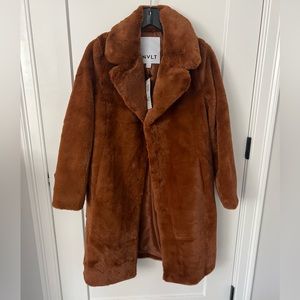 NVLT Faux fur Vegan Jacket. Size XS. Color Cognac. Brand new with tags!!